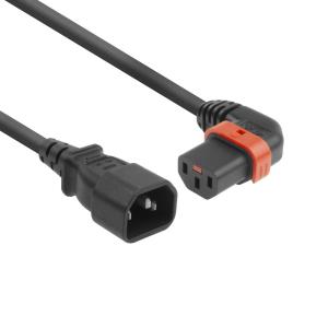 230v Connection Cable C14 Lockable Left Angled - C13 Black 1m