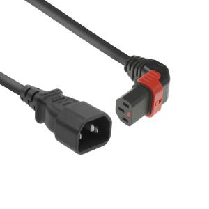 230v Connection Cable C14 Lockable Up Angled - C13 Black 1m